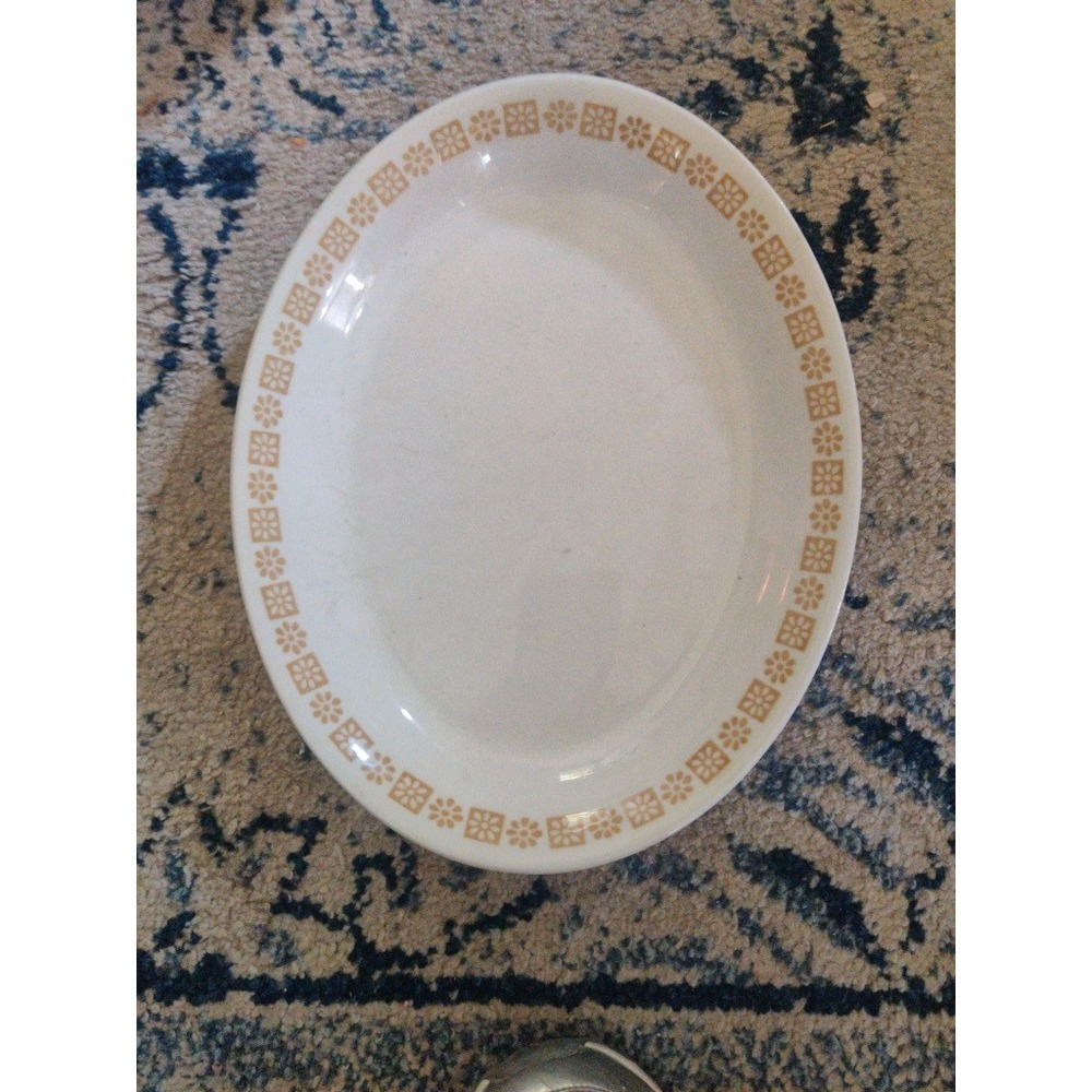 Shenango China Anchor Hocking Oval Platter Tan Floral Border Vintage A X-38 USA